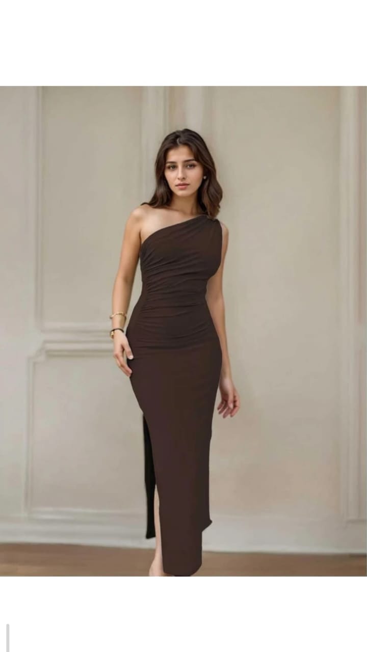 Mocha One-Shoulder Midi Dress