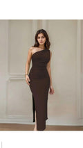 Mocha One-Shoulder Midi Dress