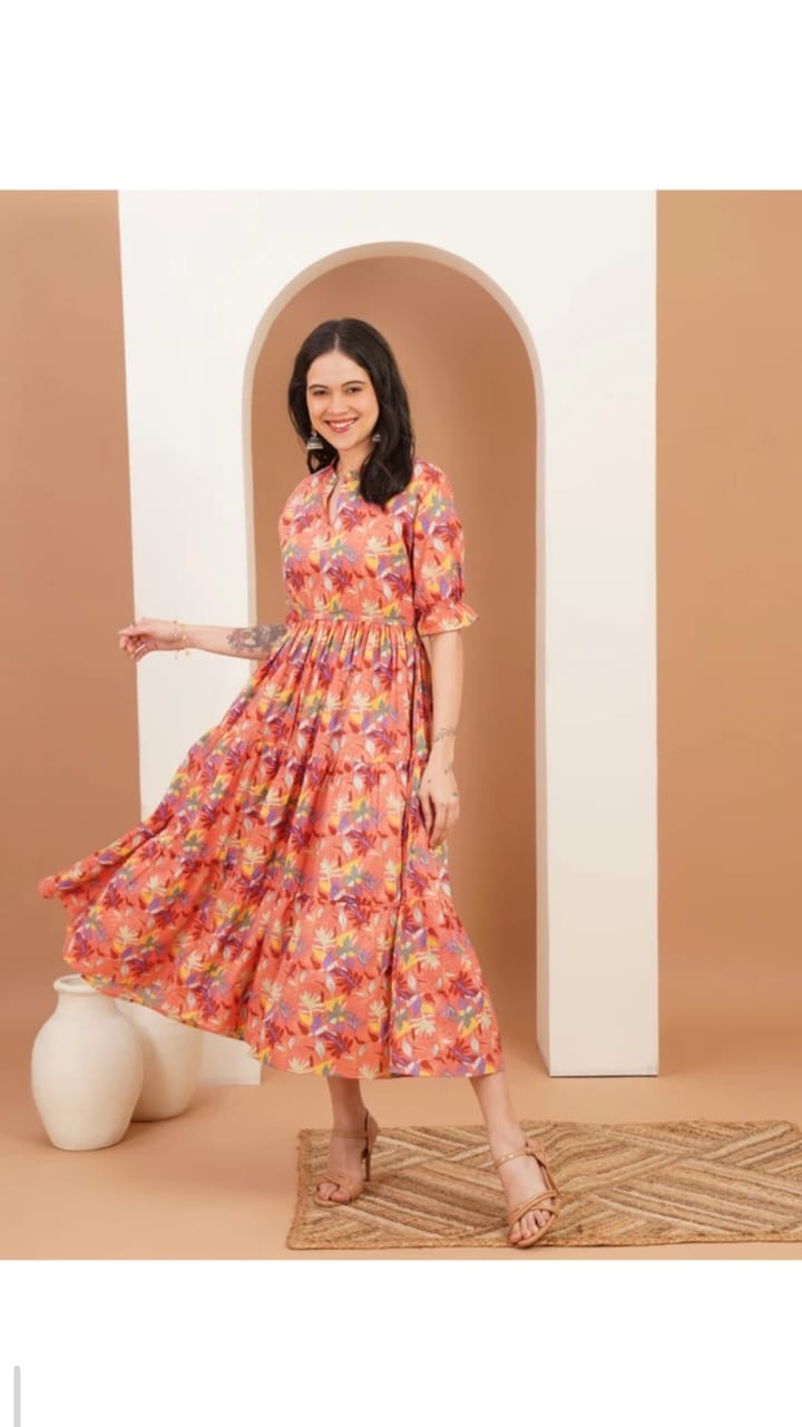 Coral Floral Midi Dress