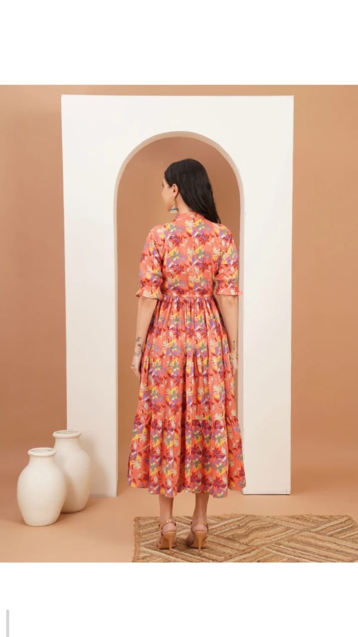 Coral Floral Midi Dress