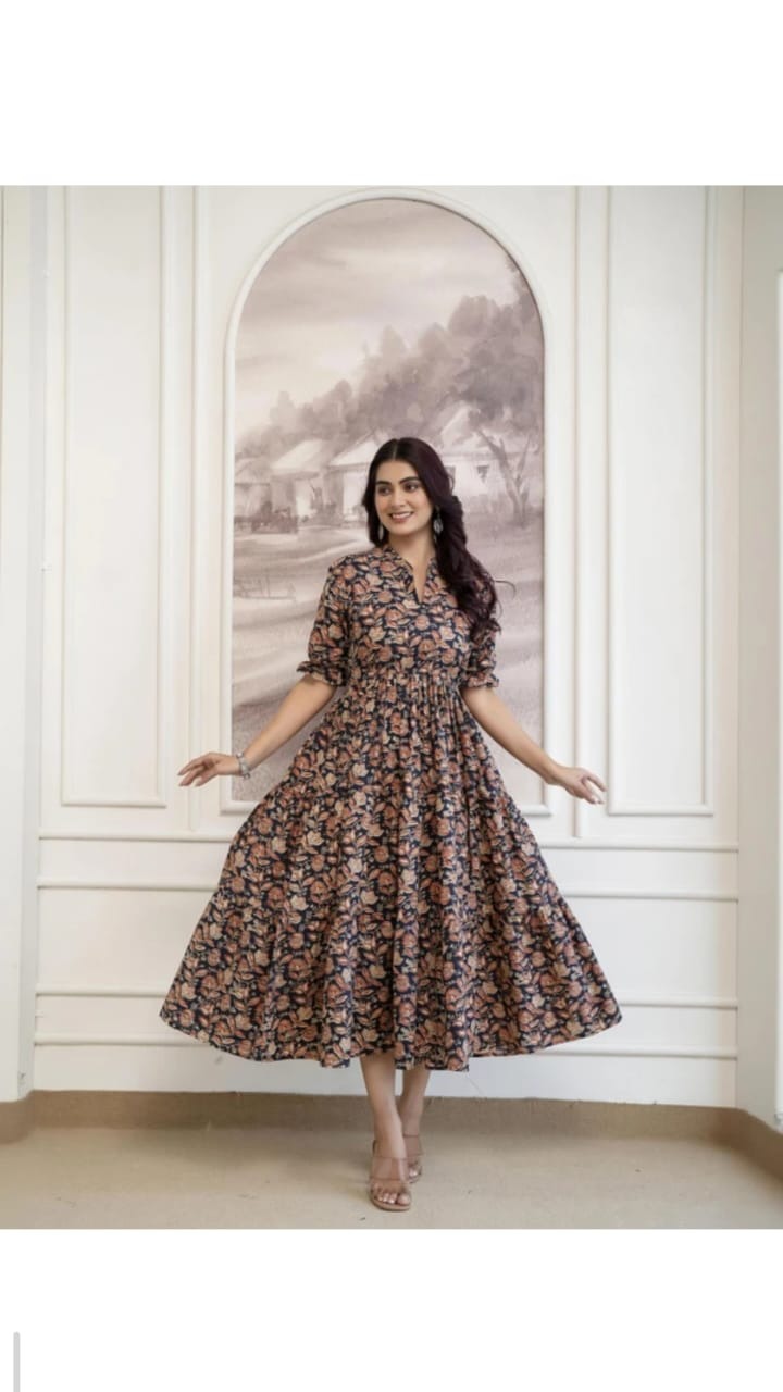 Midnight Floral Flared Midi Dress