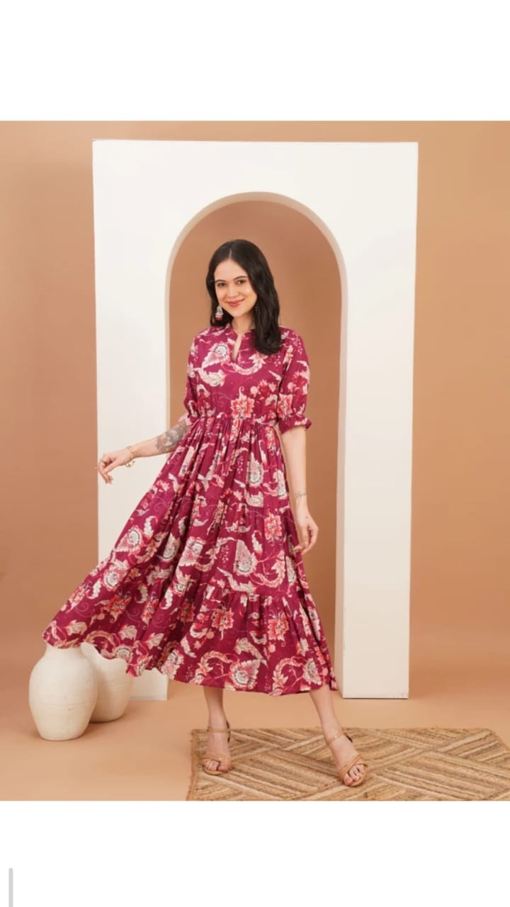 Berry Floral Wrap Midi Dress