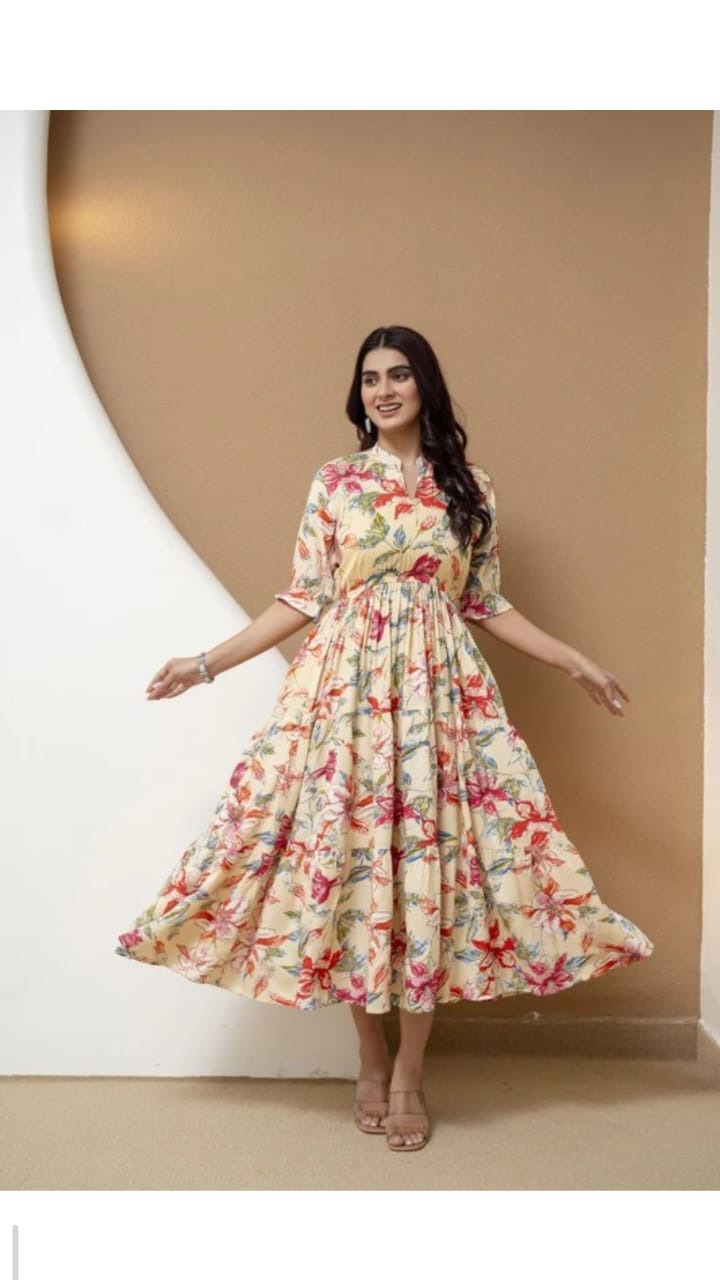 Ivory Floral Tiered Midi Dress
