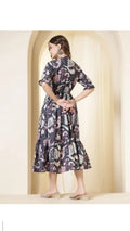 Black Floral Puff-Sleeve Midi Dress